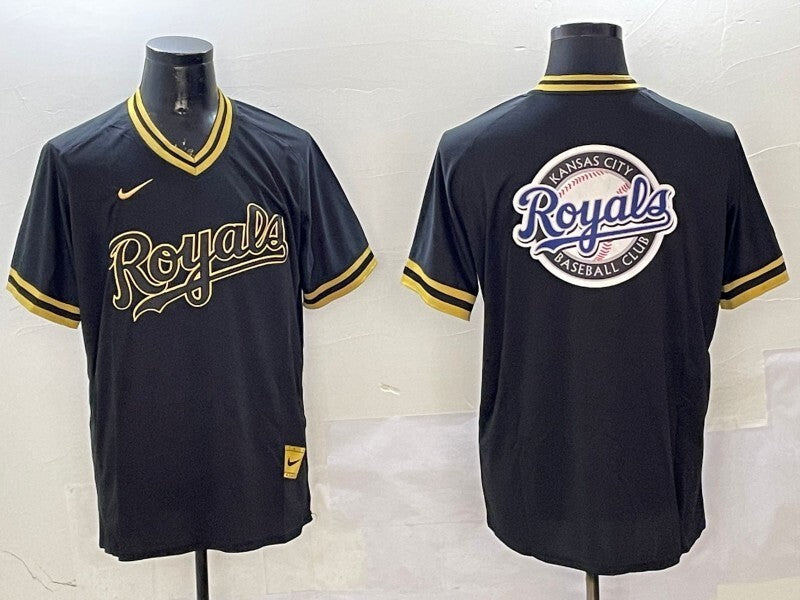 Kansas City Royals Royals Black Gold Adult Style 1 Baseball Jersey baseball jersey product view 1