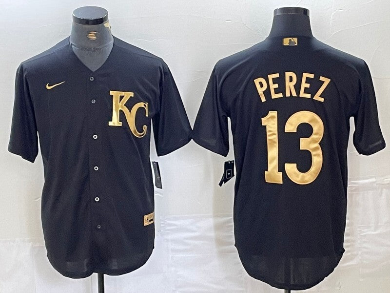 Kansas City Royals #13 Salvador Perez Royals Black Gold 4 Edition Style 3 Baseball Jersey baseball jersey product view 1