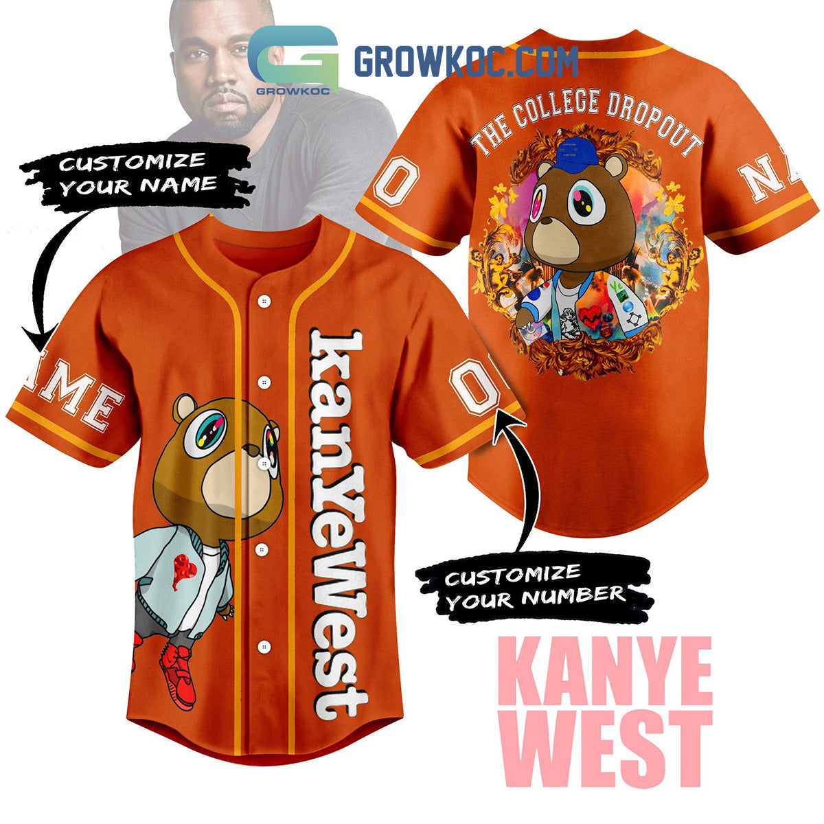 Kanye West Dropout Bear Personalized Baseball Jersey baseball jersey product view 1
