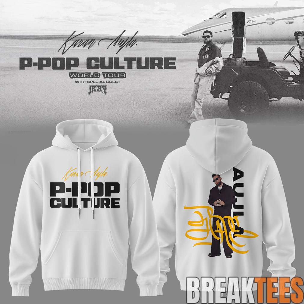 Karan Aujla P-Pop Culture World Tour Signature White Hoodie Unisex T-shirt, Sweatshirt, Hoodie, Long Sleeve Tee - T-Shirt, Sweatshirt, Hoodie