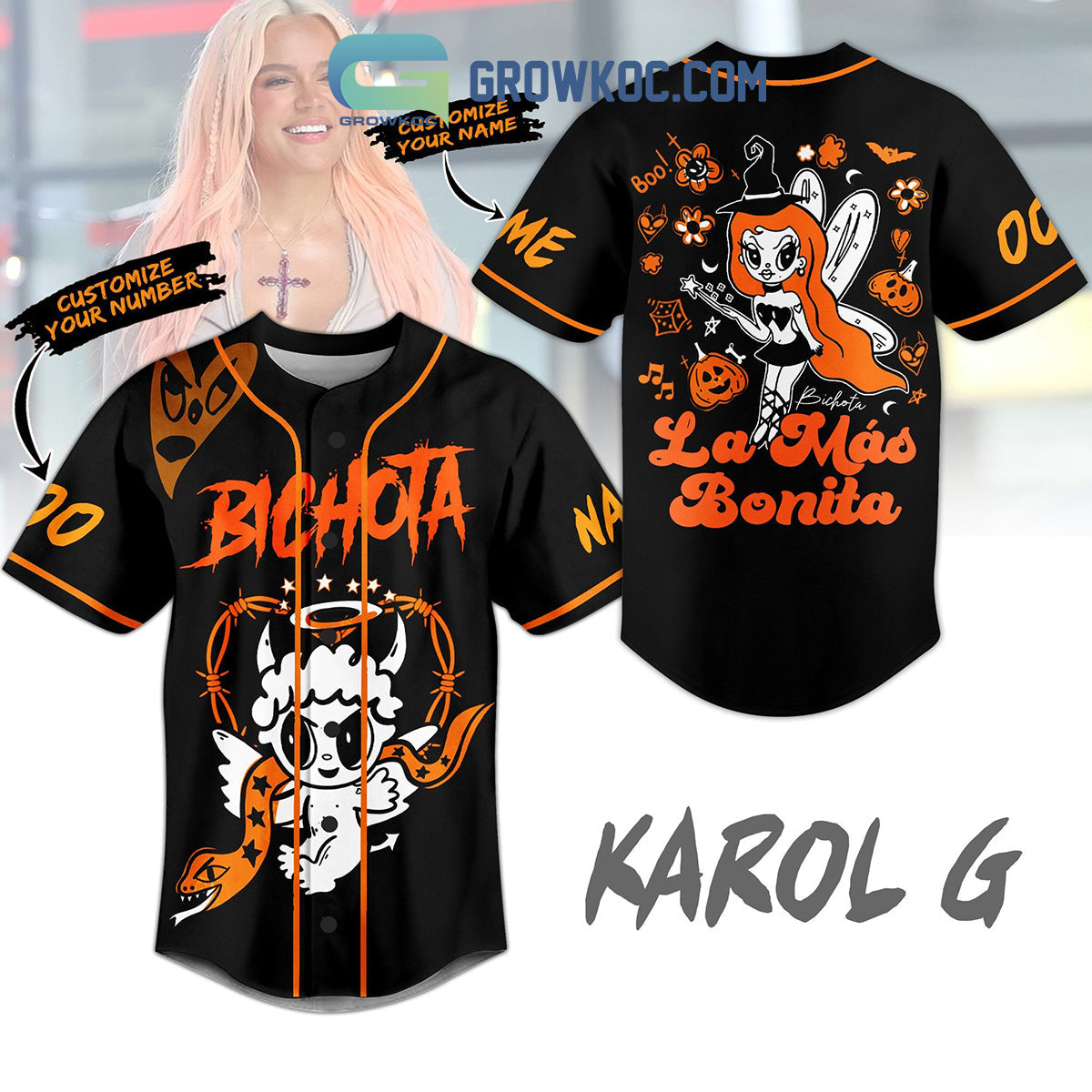 Karol G Bichota La Mas Bonita Personalized Baseball Jersey baseball jersey product view 1