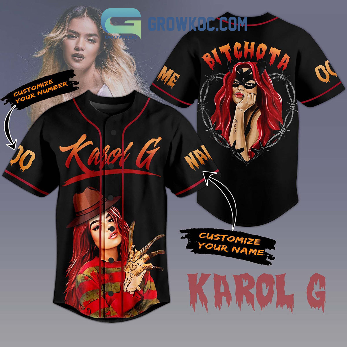 Karol G Bitchota Personalized Baseball Jersey baseball jersey product view 1