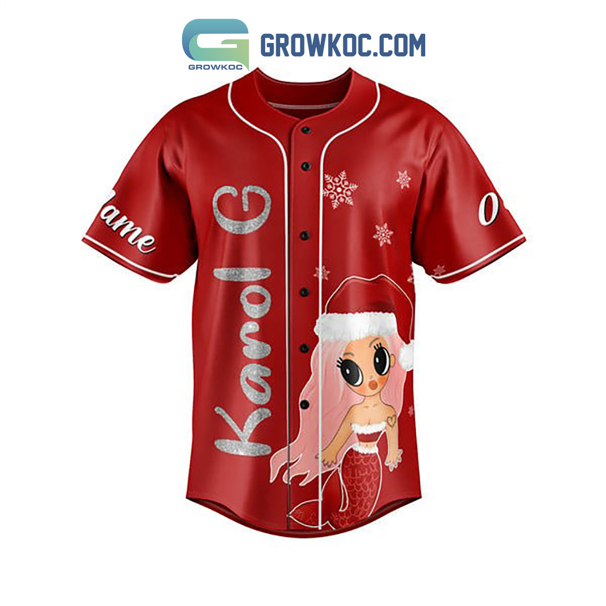 Karol G Feliz Navidad Bichota Christmas Mermaid Custom Name Number Baseball Jersey baseball jersey product view 2