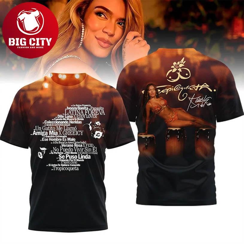 Karol G Latina Foreva Shirt Latin Hits Tracklist 2025 Two Sided Shirt Unisex T-shirt, Sweatshirt, Hoodie, Long Sleeve Tee - T-Shirt, Sweatshirt, Hoodie