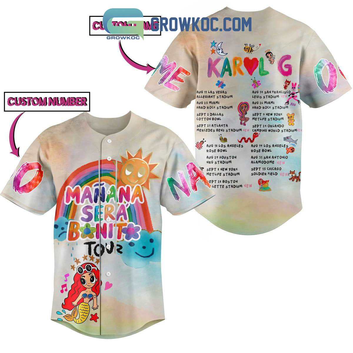 Karol G Ma?ana Ser? Bonito Tour Personalized Baseball Jersey baseball jersey product view 1