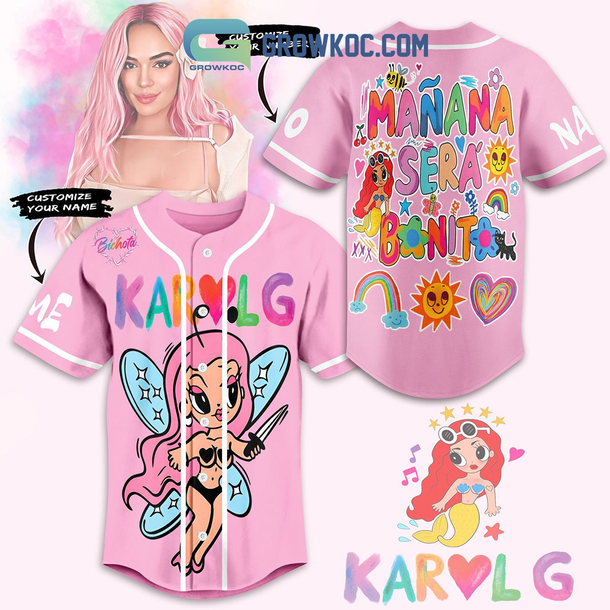 Karol G Manana Sera Bonito Personalized Baseball Jersey Pink Version baseball jersey product view 1