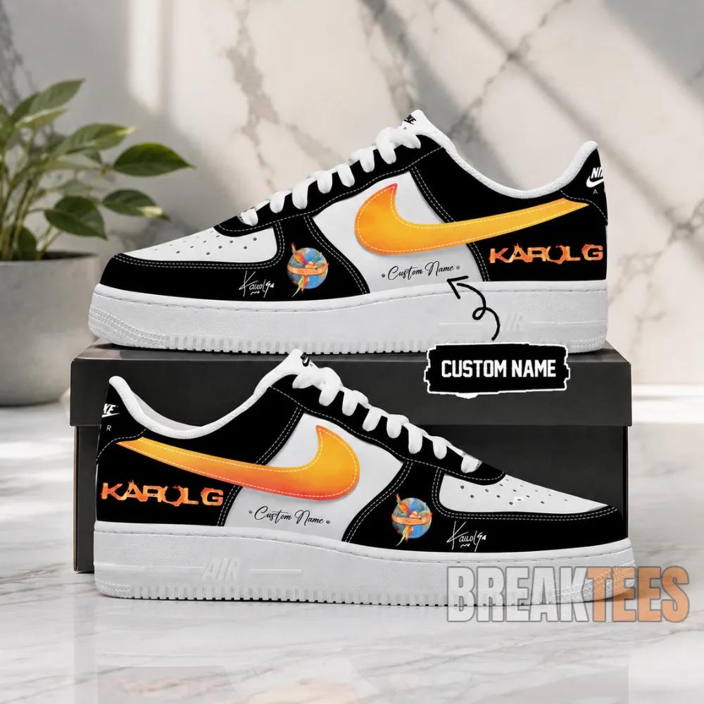 Karol G Signature Custom Name Air Force 1 Shoes Golden Swoosh Edition Unisex T-shirt, Sweatshirt, Hoodie, Long Sleeve Tee - T-Shirt, Sweatshirt, Hoodie