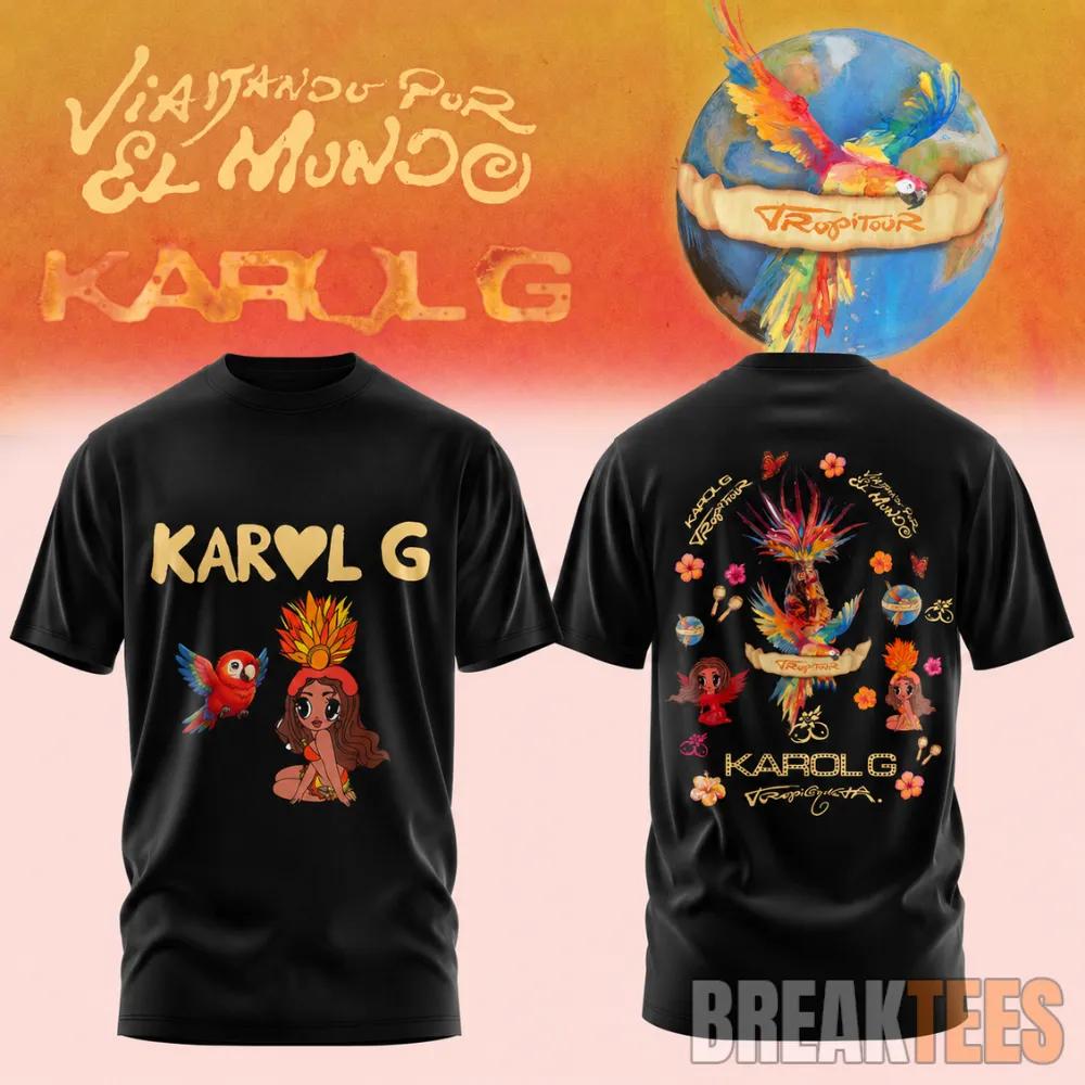 Karol G Viajando Por El Mundo 2026 Black T-Shirt Unisex T-shirt, Sweatshirt, Hoodie, Long Sleeve Tee - T-Shirt, Sweatshirt, Hoodie