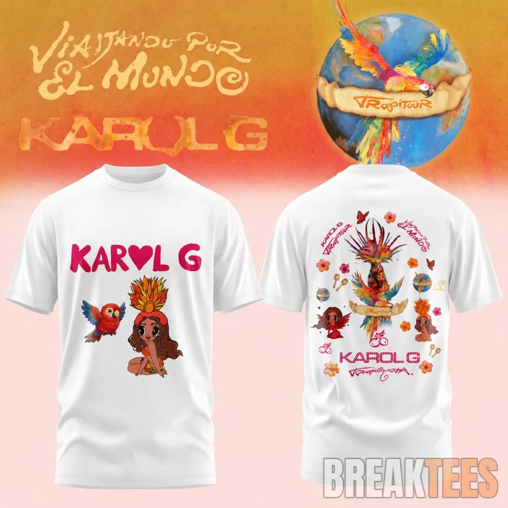 Karol G Viajando Por El Mundo 2026 White T-Shirt Unisex T-shirt, Sweatshirt, Hoodie, Long Sleeve Tee - T-Shirt, Sweatshirt, Hoodie