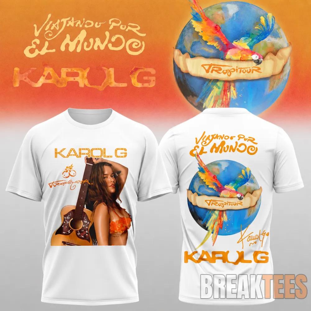 Karol G Viajando Por El Mundo Tour 2026 White T-Shirt Unisex T-shirt, Sweatshirt, Hoodie, Long Sleeve Tee - T-Shirt, Sweatshirt, Hoodie
