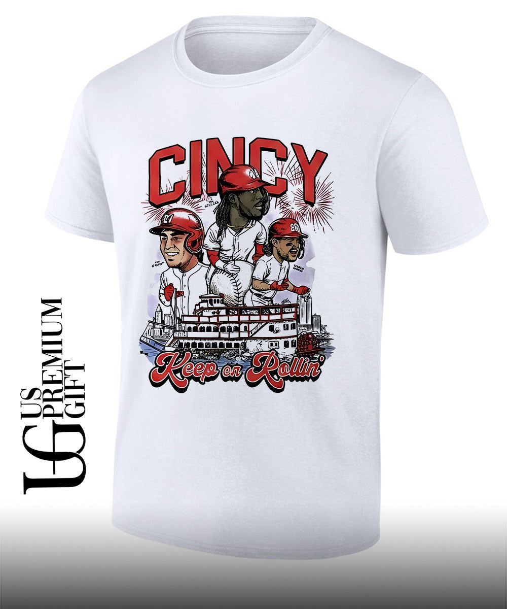 Keep On Rollin Cincinnati Reds Baseball caricature shirt Unisex T-shirt, Sweatshirt, Hoodie, Long Sleeve Tee - T-Shirt, Sweatshirt, Hoodie