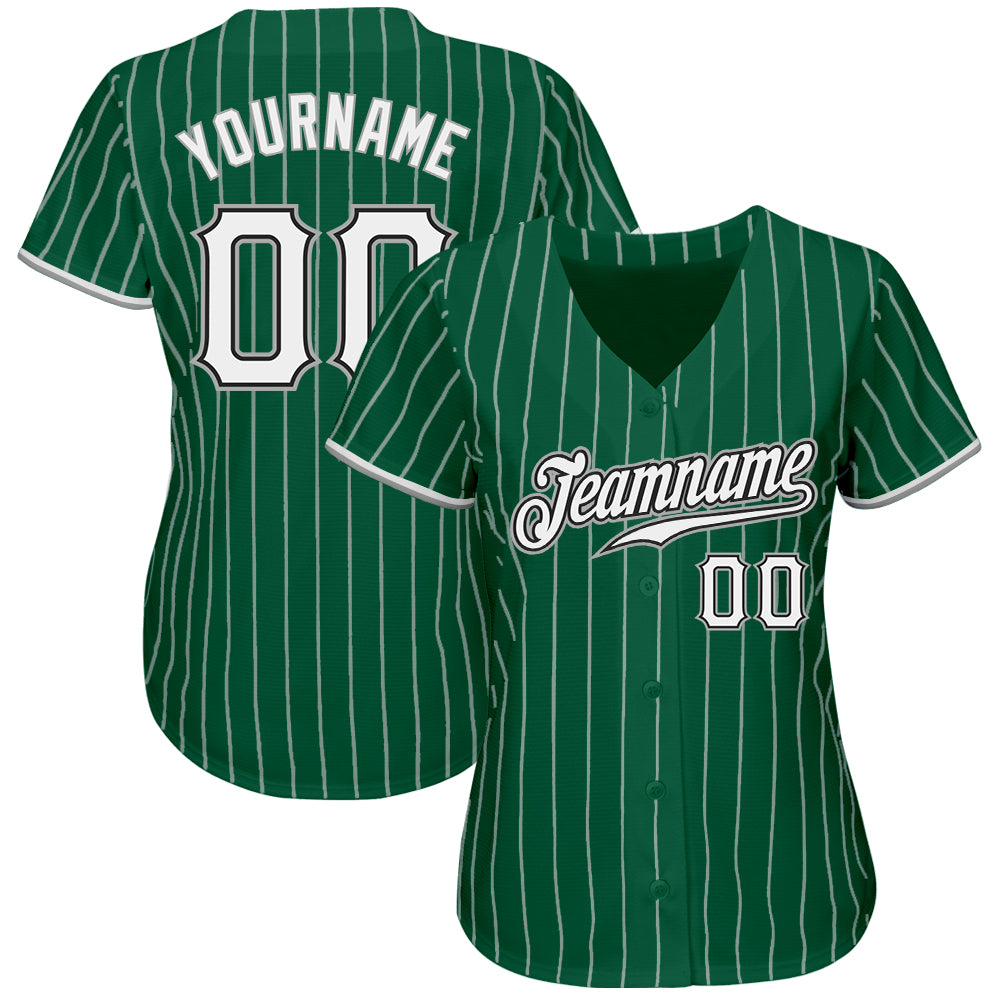 Custom Kelly Green White Pinstripe White-Gray Authentic Baseball Jersey baseball jersey product view 2
