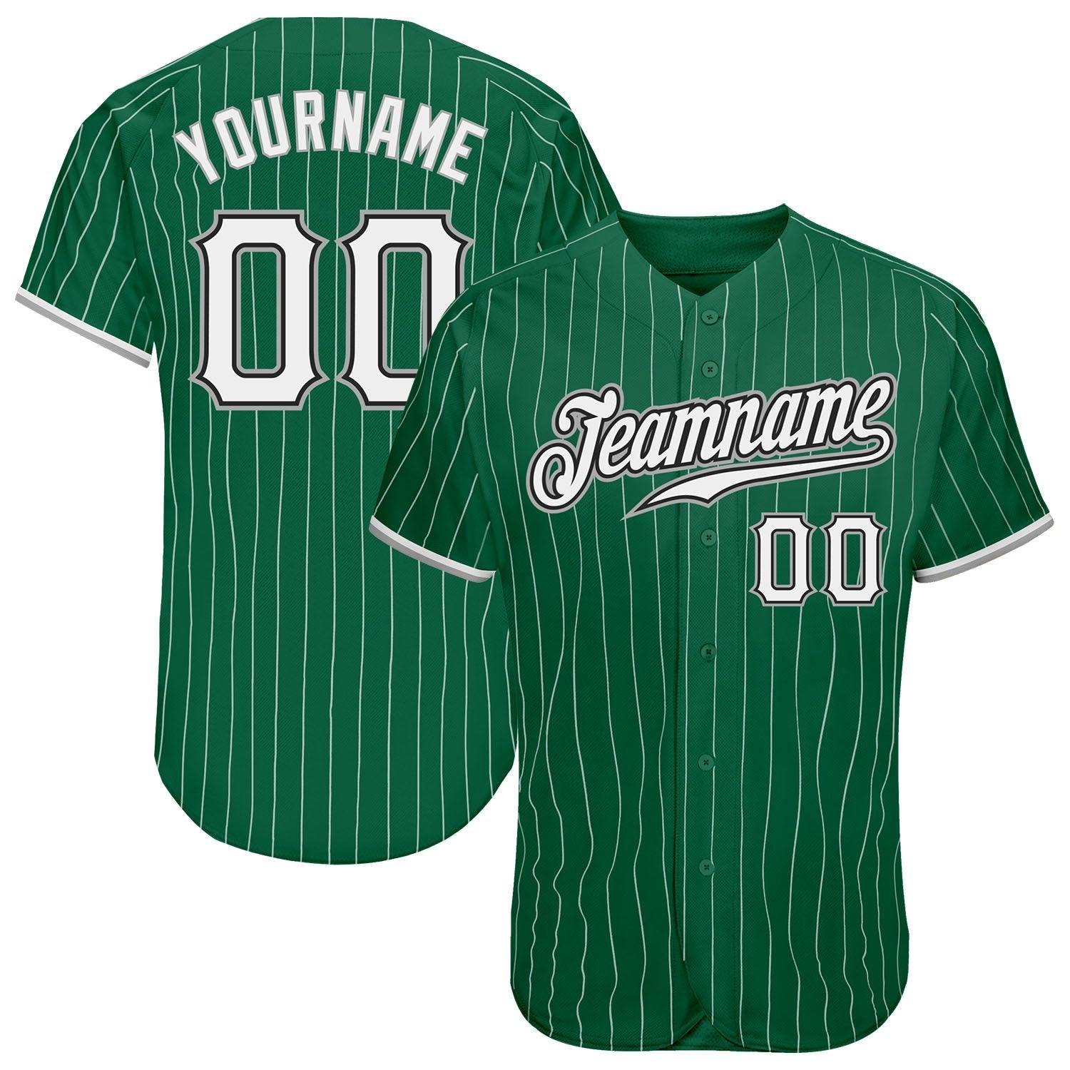 Custom Kelly Green White Pinstripe White-Gray Authentic Baseball Jersey baseball jersey product view 1