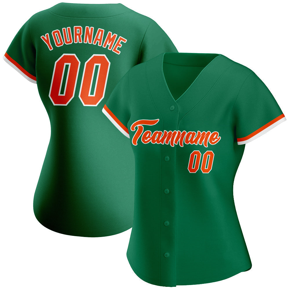 Custom Kelly Green Orange-White Authentic Baseball Jersey baseball jersey product view 2