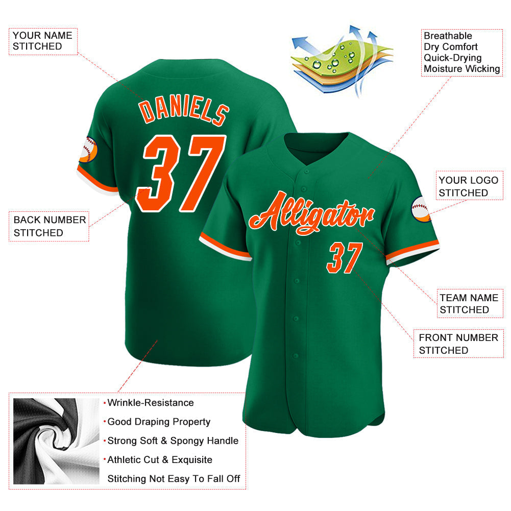 Custom Kelly Green Orange-White Authentic Baseball Jersey baseball jersey product view 3