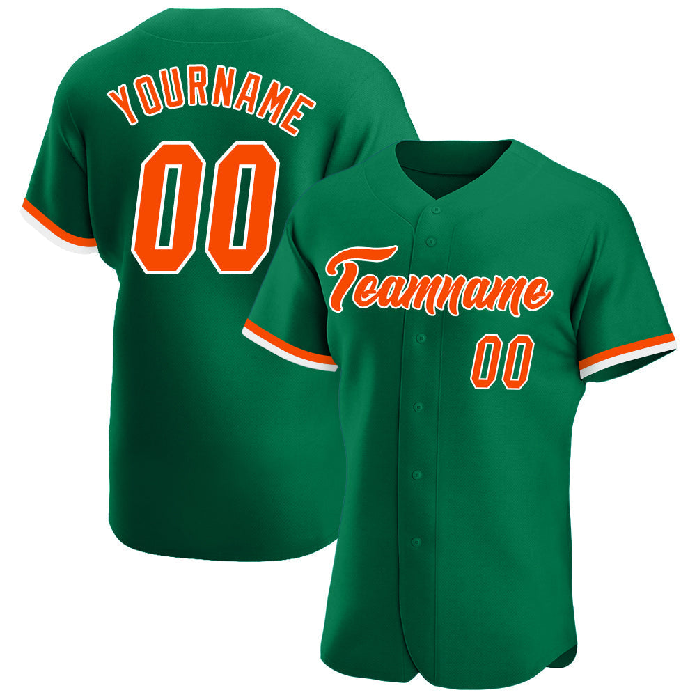 Custom Kelly Green Orange-White Authentic Baseball Jersey baseball jersey product view 1