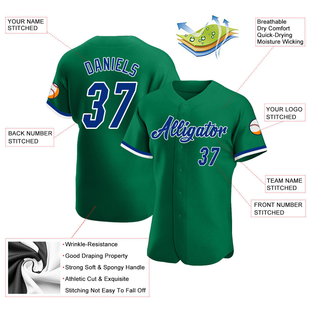 Custom Kelly Green Royal-White Authentic Baseball Jersey baseball jersey product view 3