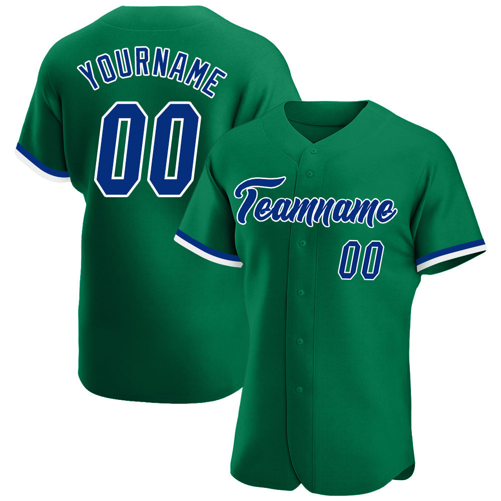 Custom Kelly Green Royal-White Authentic Baseball Jersey baseball jersey product view 1