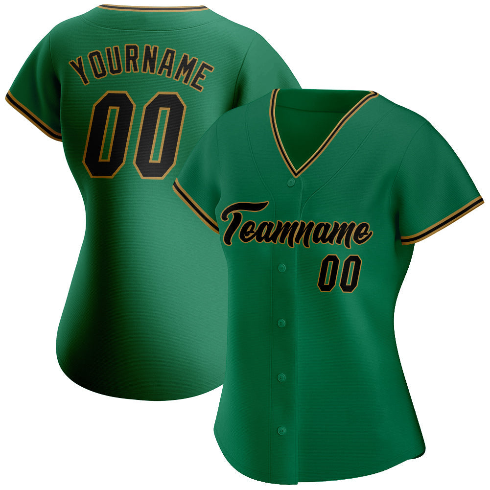 Custom Kelly Green Black-Old Gold Authentic Baseball Jersey baseball jersey product view 2