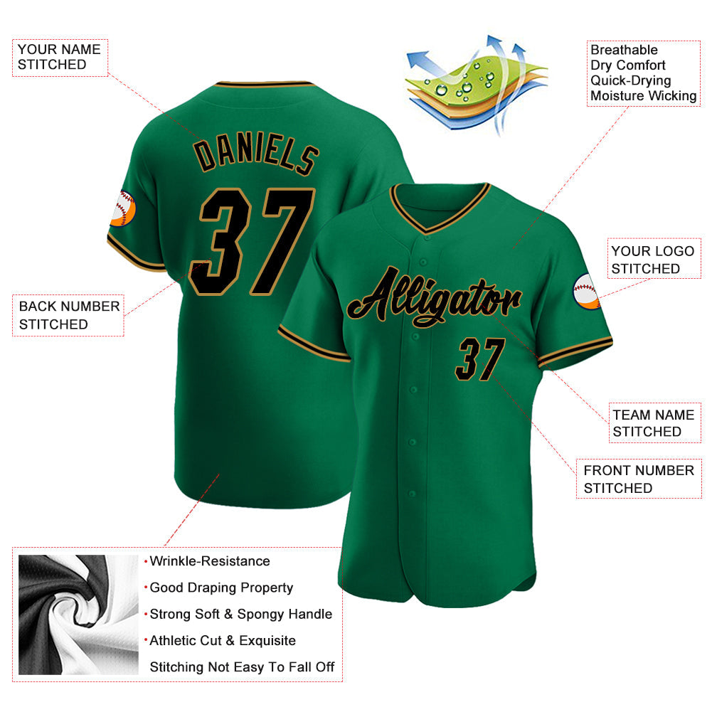 Custom Kelly Green Black-Old Gold Authentic Baseball Jersey baseball jersey product view 3