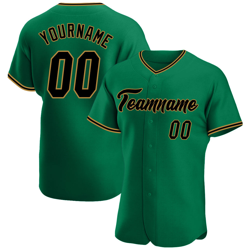Custom Kelly Green Black-Old Gold Authentic Baseball Jersey baseball jersey product view 1