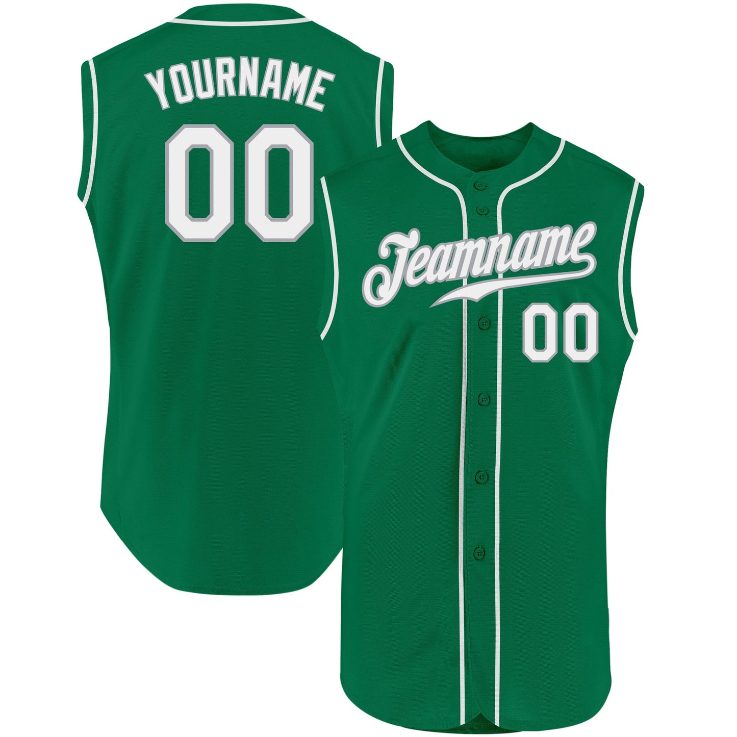 Custom Kelly Green White-Gray Authentic Sleeveless St Patricks Day Baseball Jersey baseball jersey product view 1