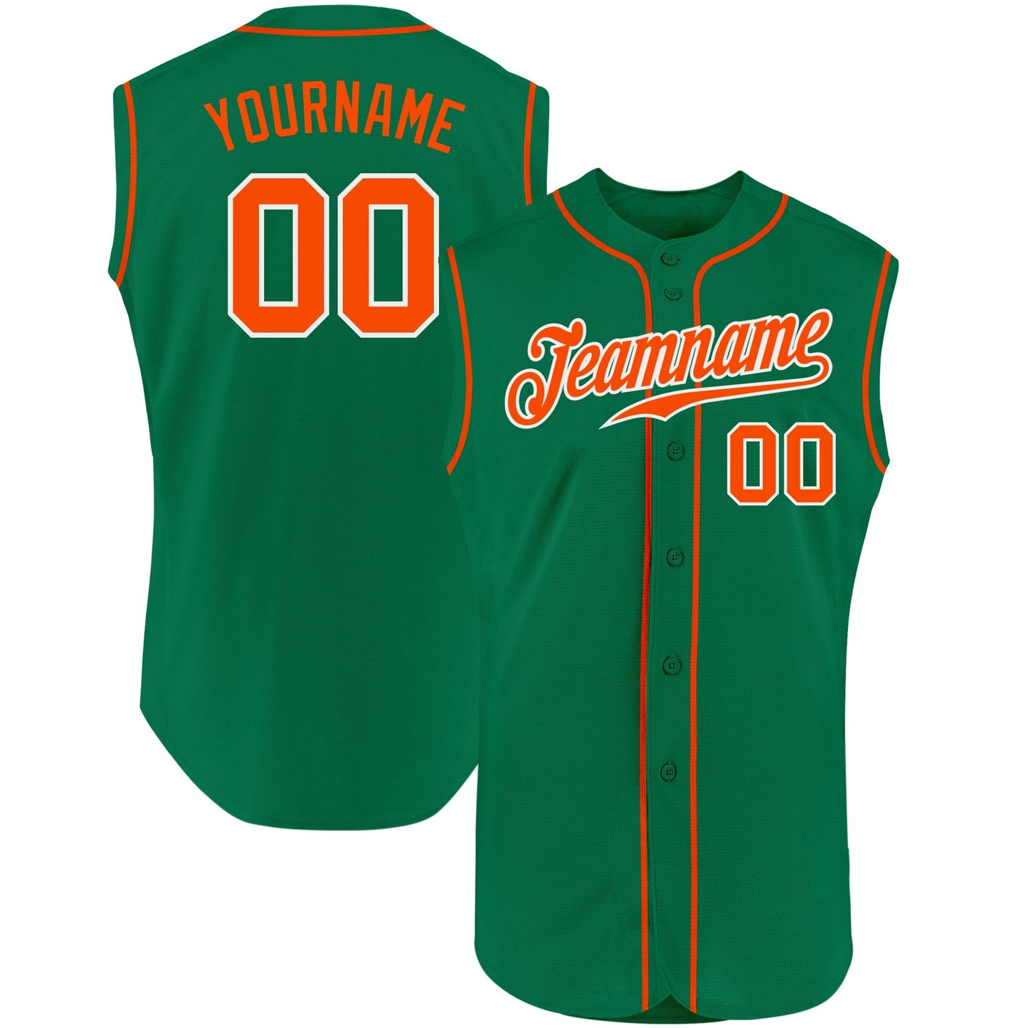 Custom Kelly Green Orange-White Authentic Sleeveless Baseball Jersey baseball jersey product view 1