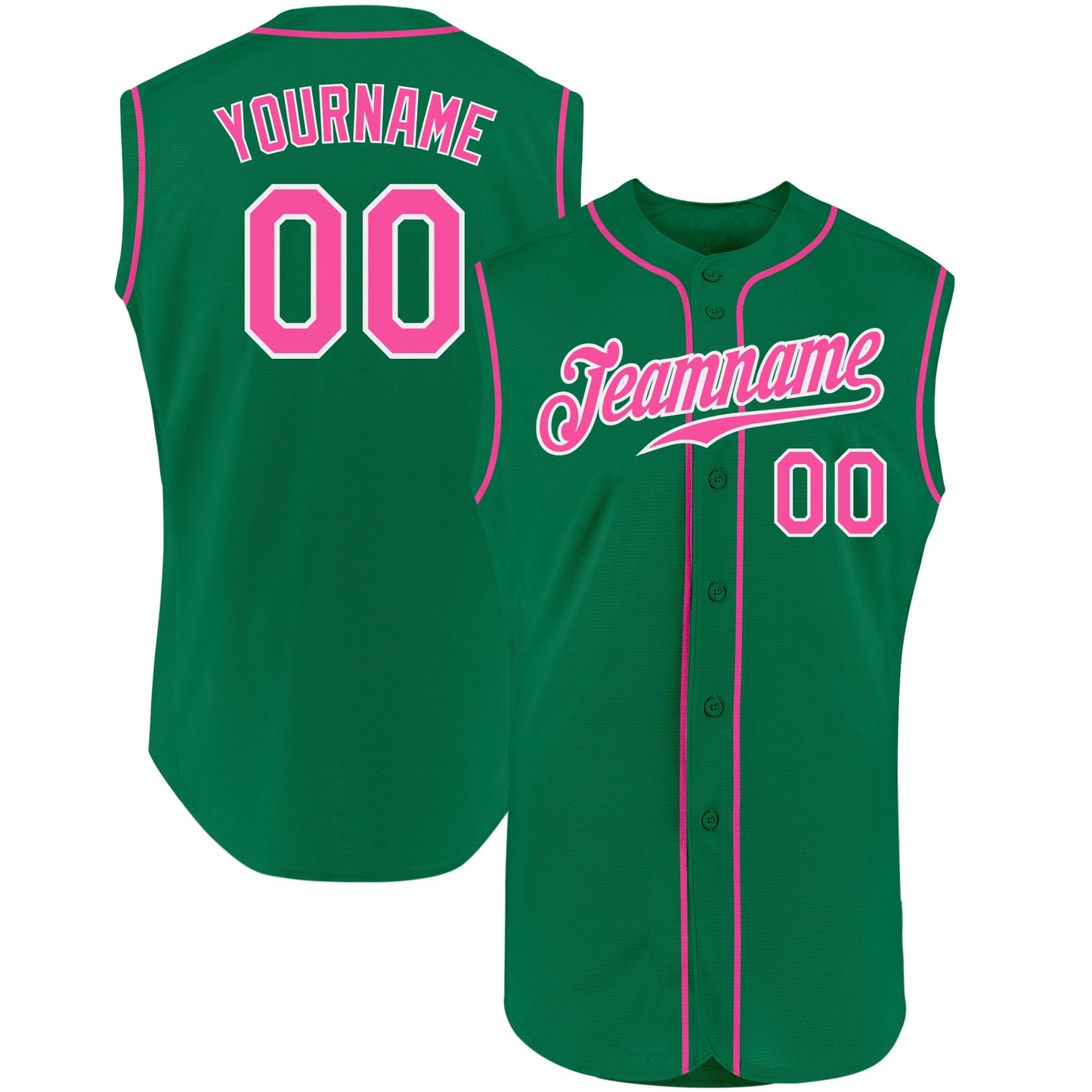 Custom Kelly Green Pink-White Authentic Sleeveless Baseball Jersey baseball jersey product view 1