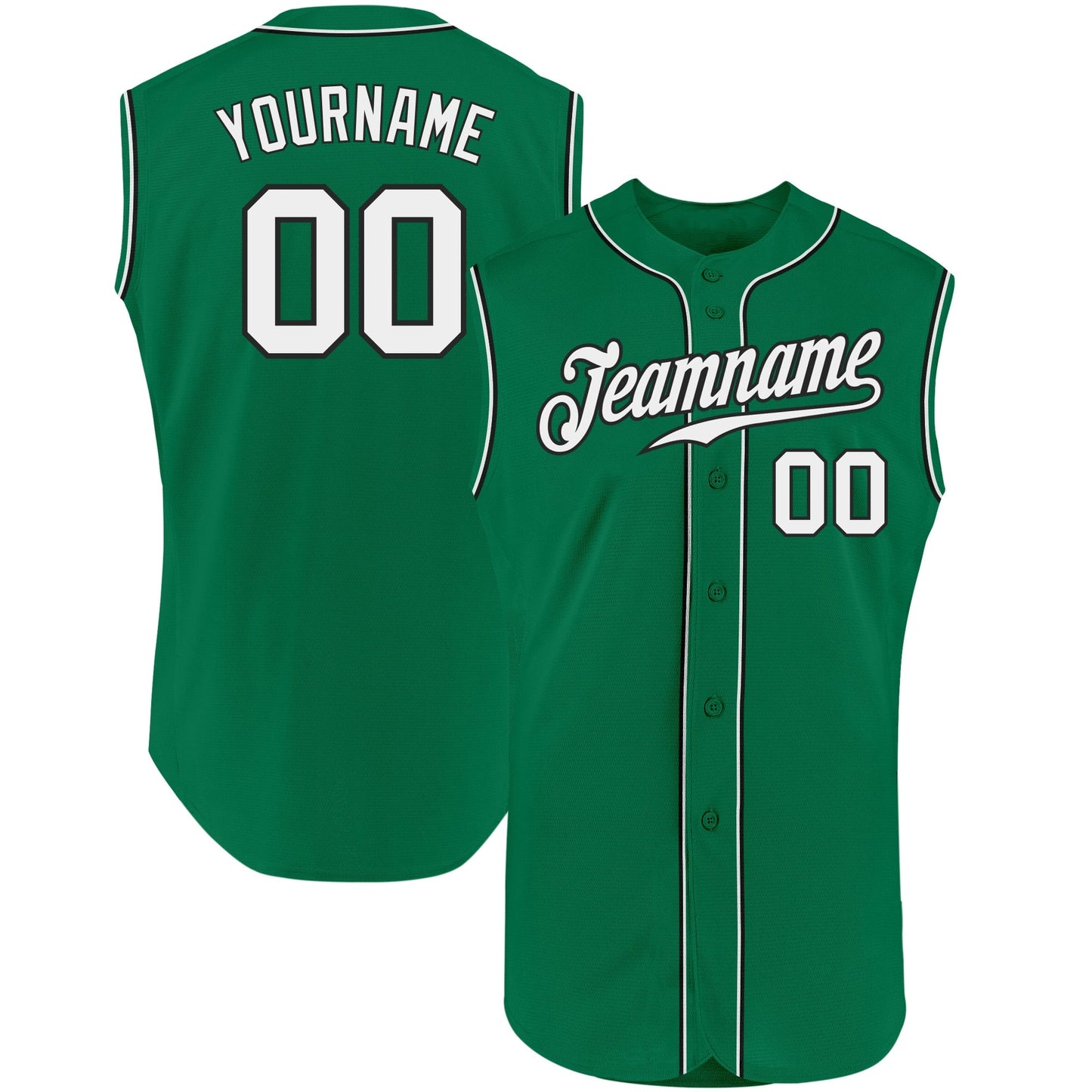 Custom Kelly Green White-Black Authentic Sleeveless Baseball Jersey baseball jersey product view 1