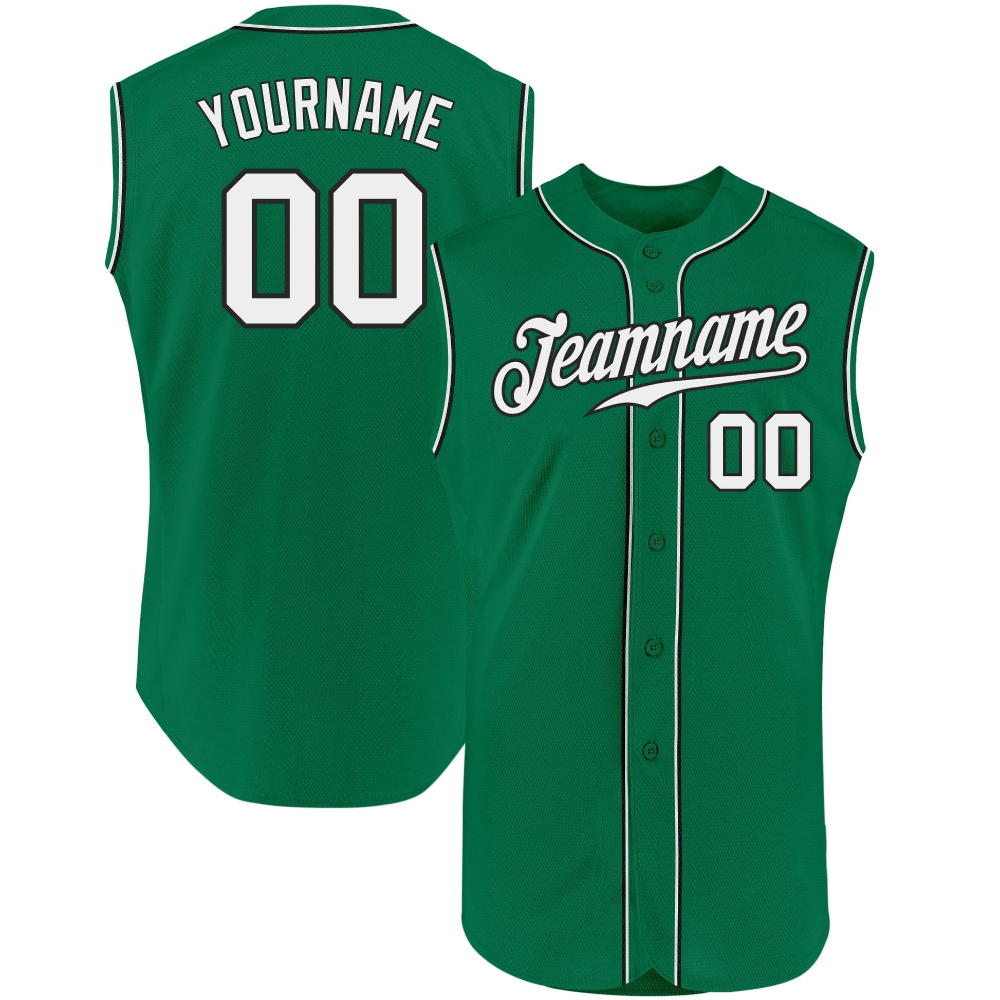 Custom Kelly Green White-Black Authentic Sleeveless Baseball Jersey baseball jersey product view 1