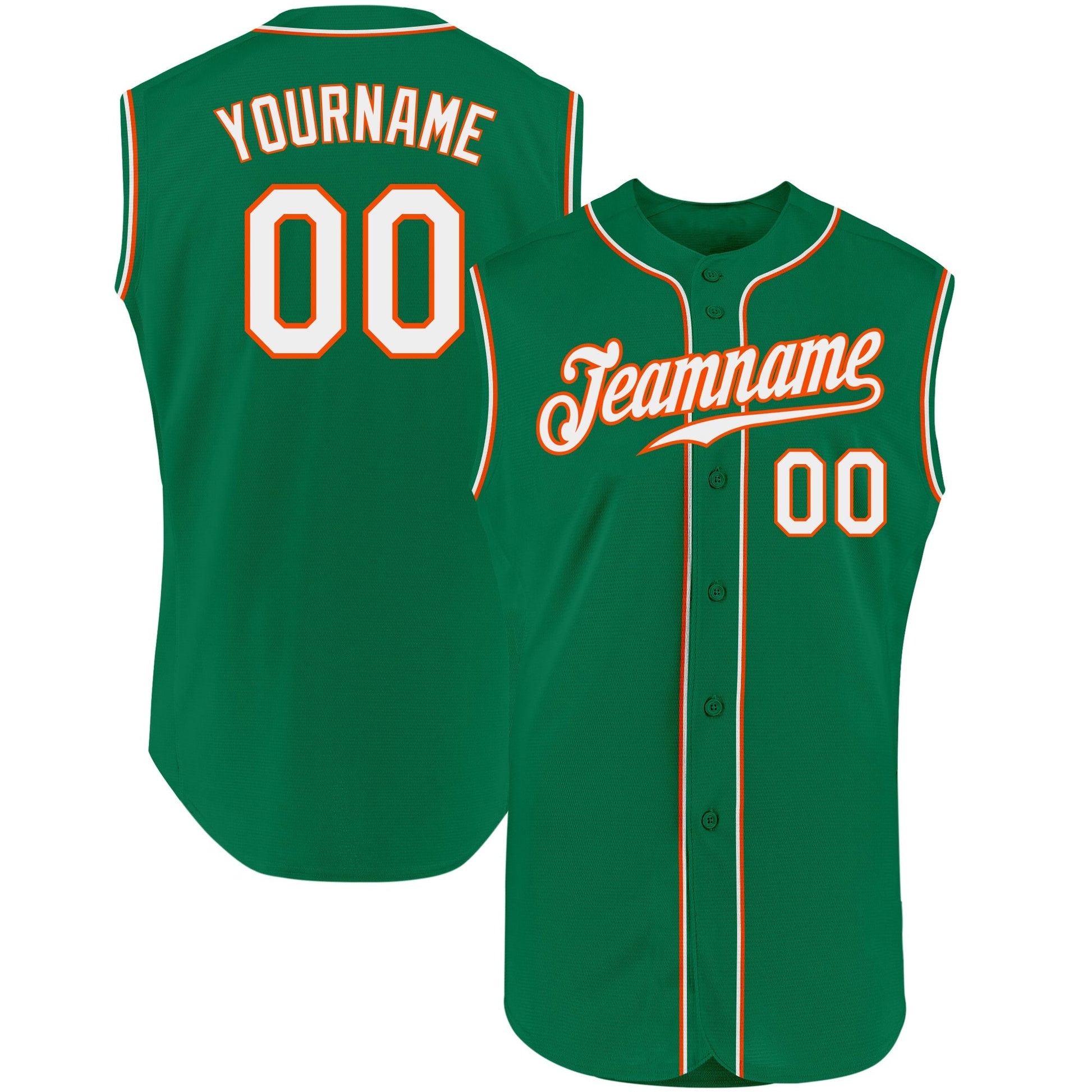 Custom Kelly Green White-Orange Authentic Sleeveless Baseball Jersey baseball jersey product view 1