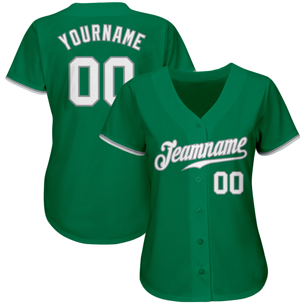Custom Kelly Green White-Gray Authentic Baseball Jersey baseball jersey product view 2