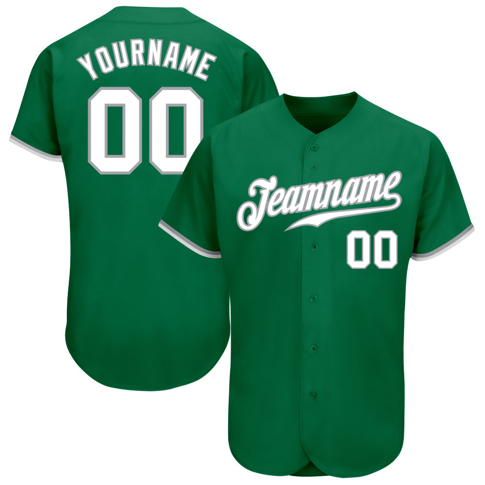 Custom Kelly Green White-Gray Authentic Baseball Jersey baseball jersey product view 1