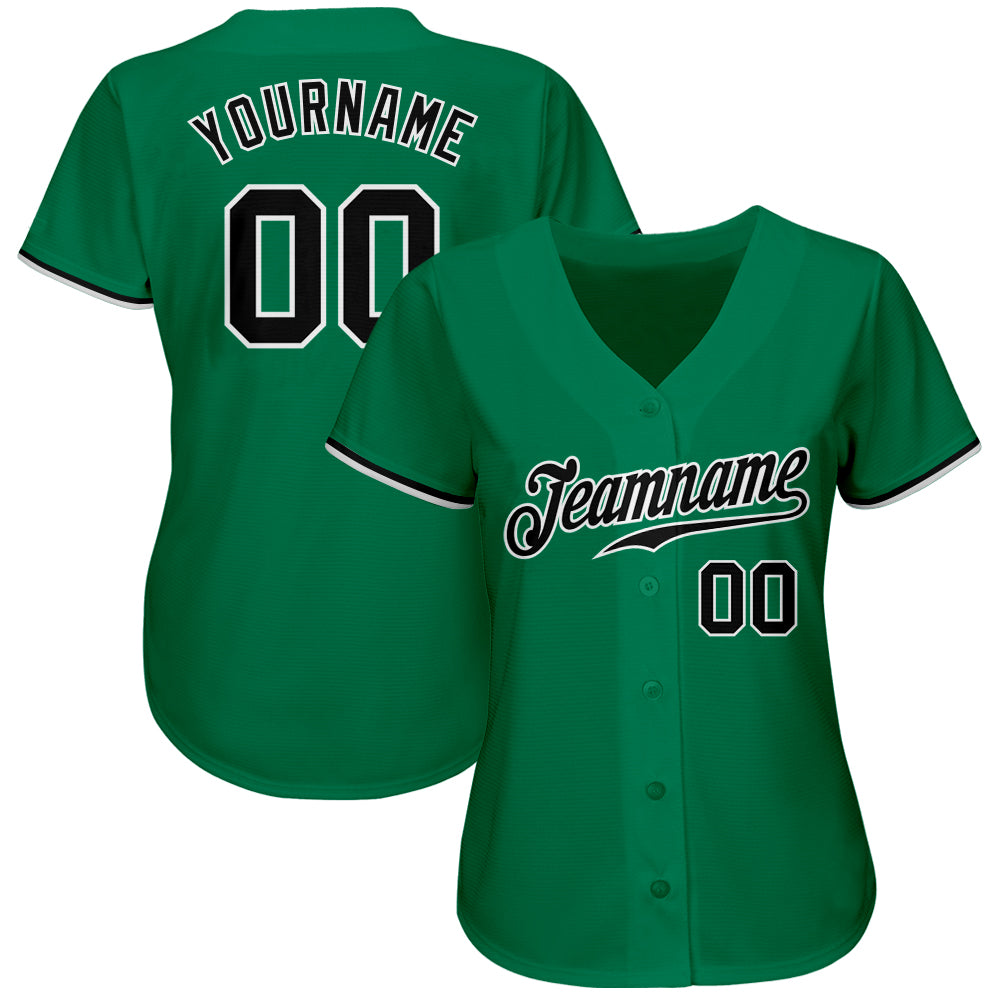 Custom Kelly Green Black-White Authentic Baseball Jersey baseball jersey product view 2