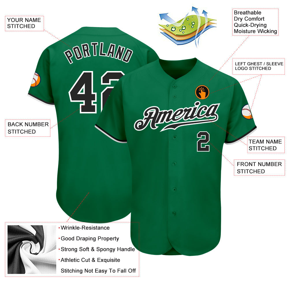 Custom Kelly Green Black-White Authentic Baseball Jersey baseball jersey product view 3