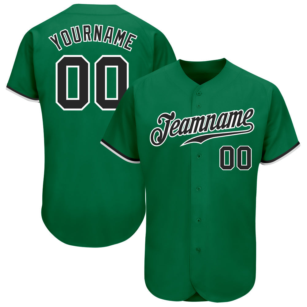 Custom Kelly Green Black-White Authentic Baseball Jersey baseball jersey product view 1