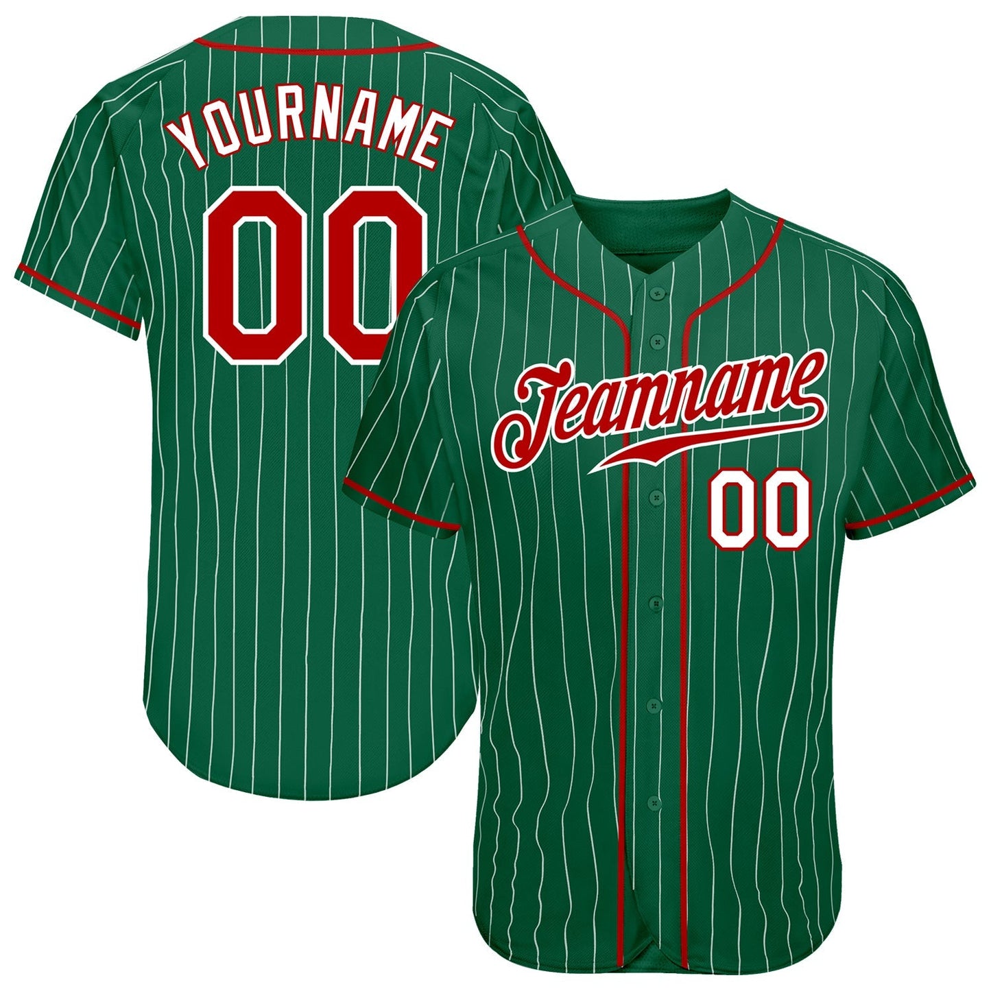 Custom Kelly Green White Pinstripe Red-White Authentic Baseball Jersey baseball jersey product view 1