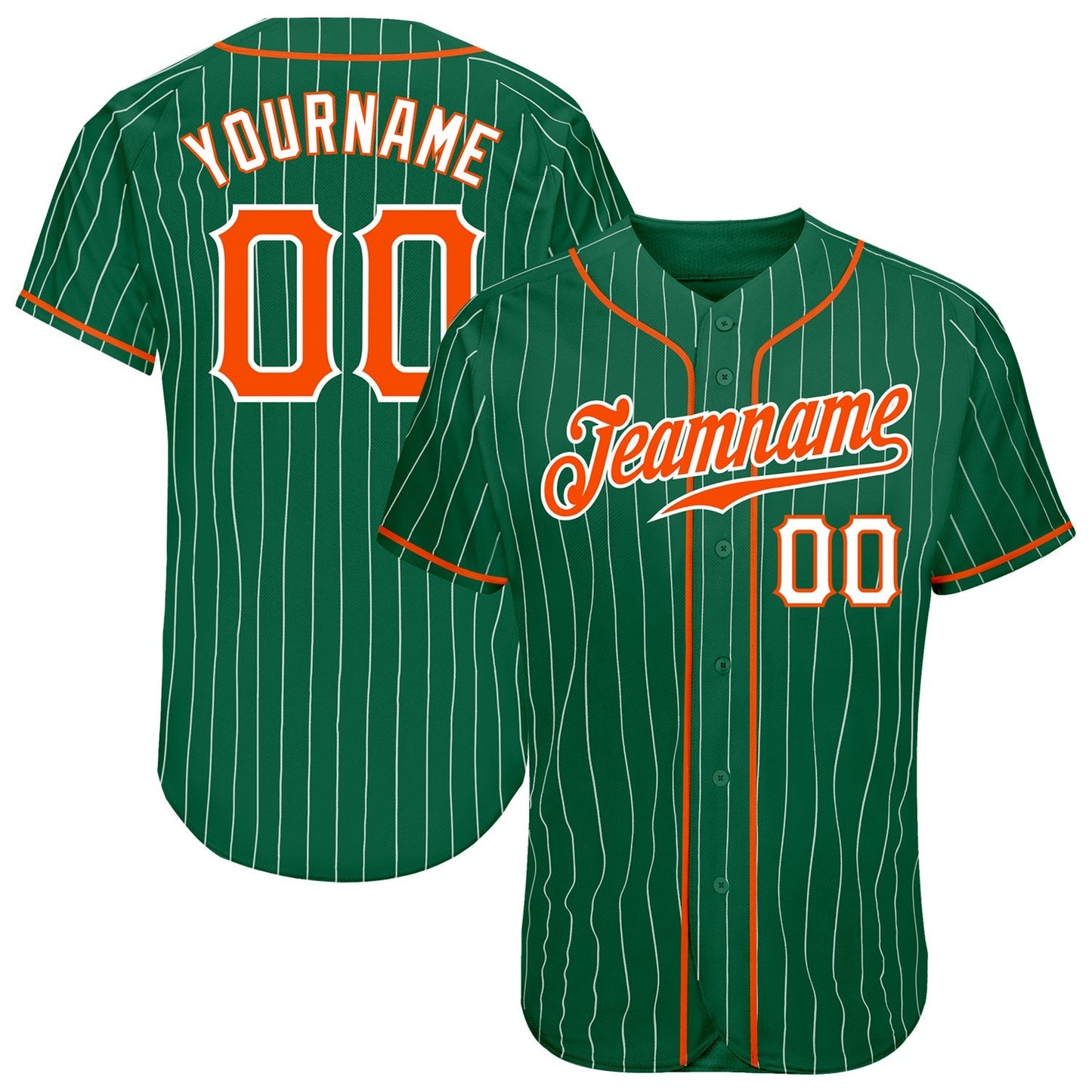 Custom Kelly Green White Pinstripe Orange-White Authentic Baseball Jersey baseball jersey product view 1