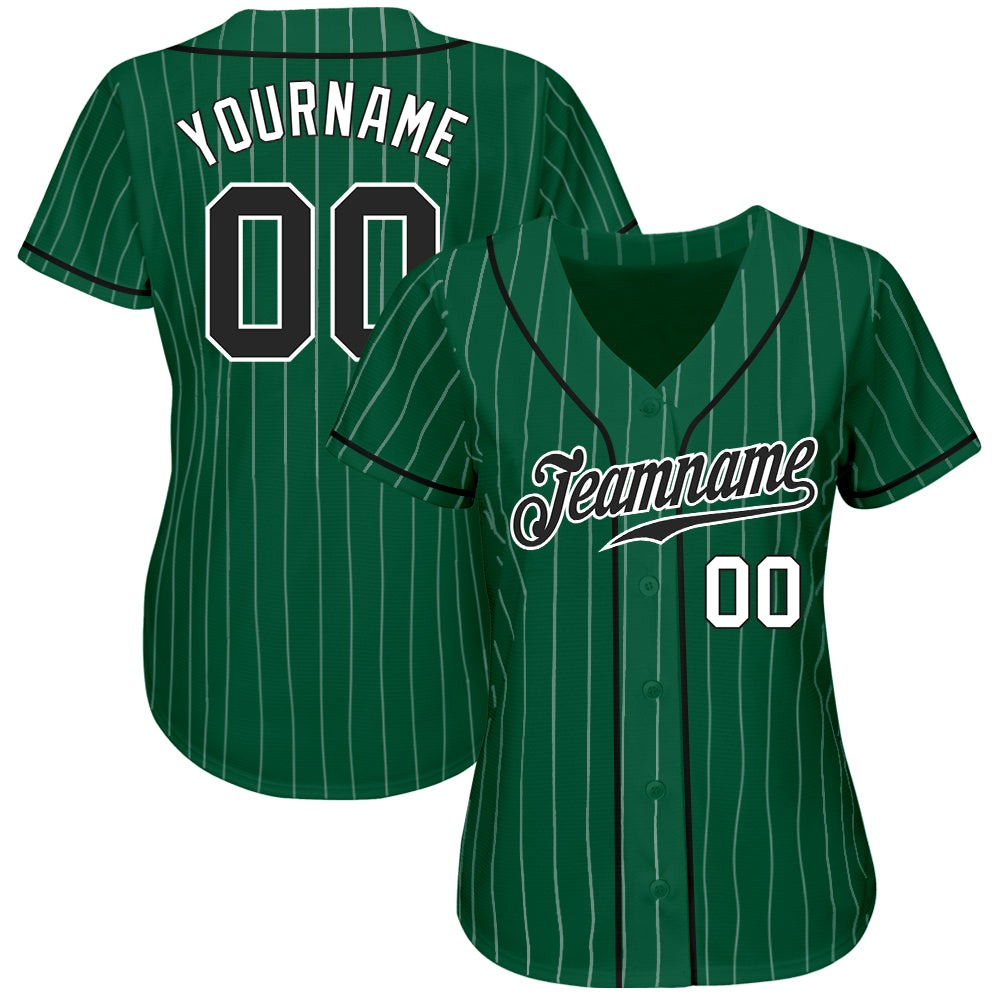 Custom Kelly Green White Pinstripe Black-White Authentic Baseball Jersey baseball jersey product view 2