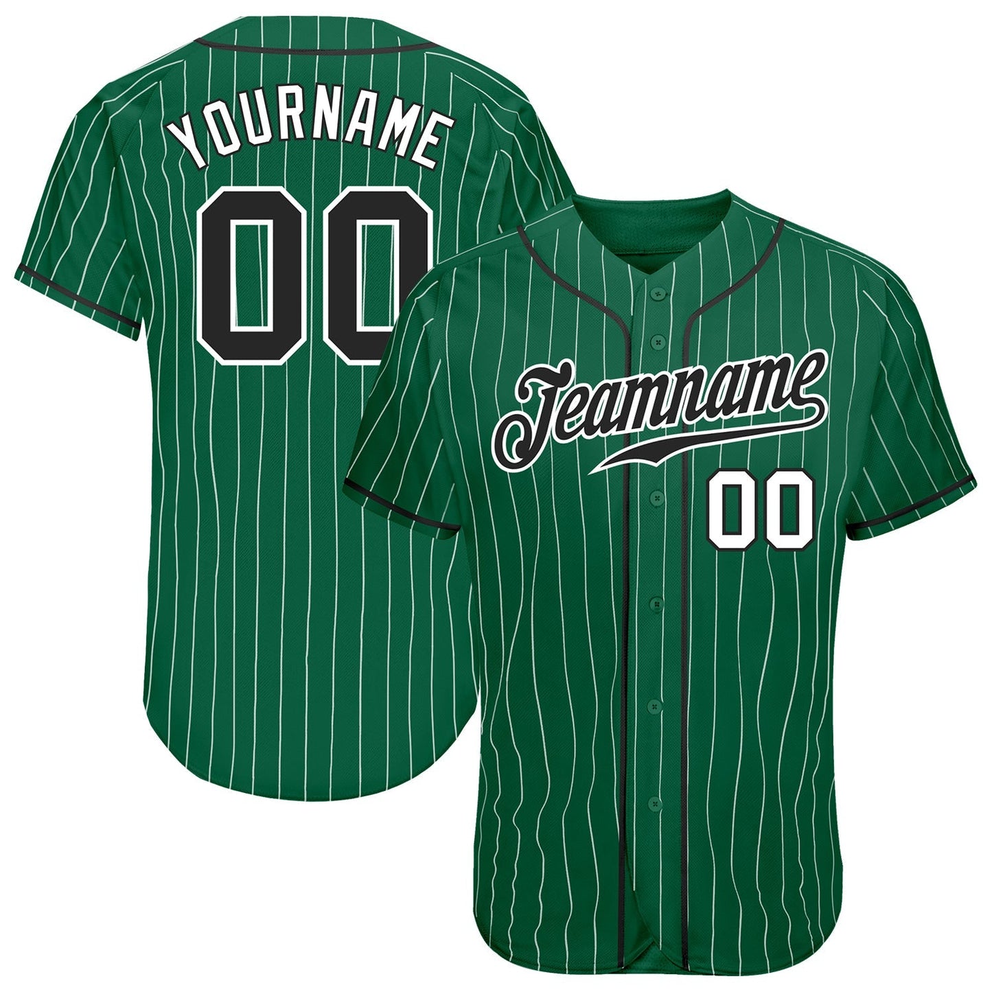 Custom Kelly Green White Pinstripe Black-White Authentic Baseball Jersey baseball jersey product view 1