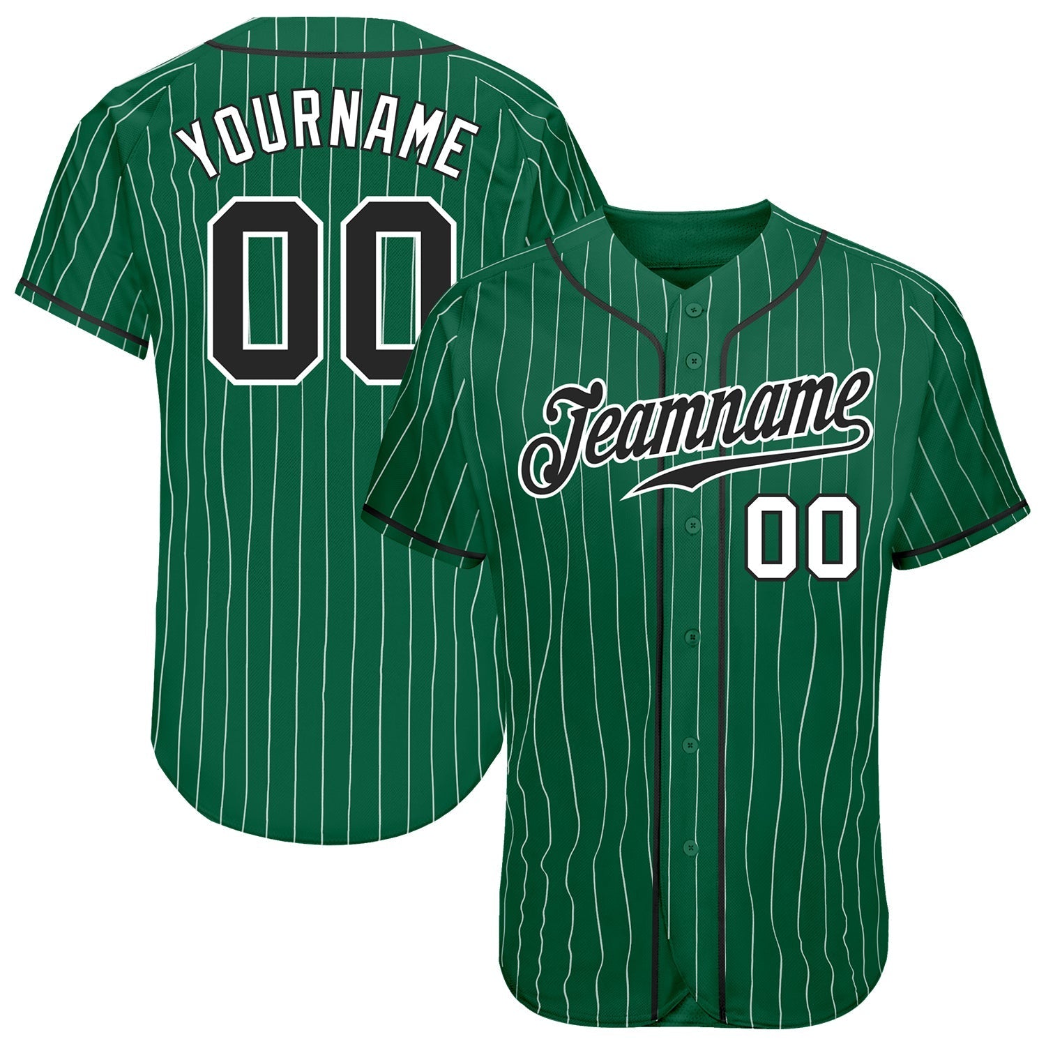 Custom Kelly Green White Pinstripe Black-White Authentic Baseball Jersey baseball jersey product view 1