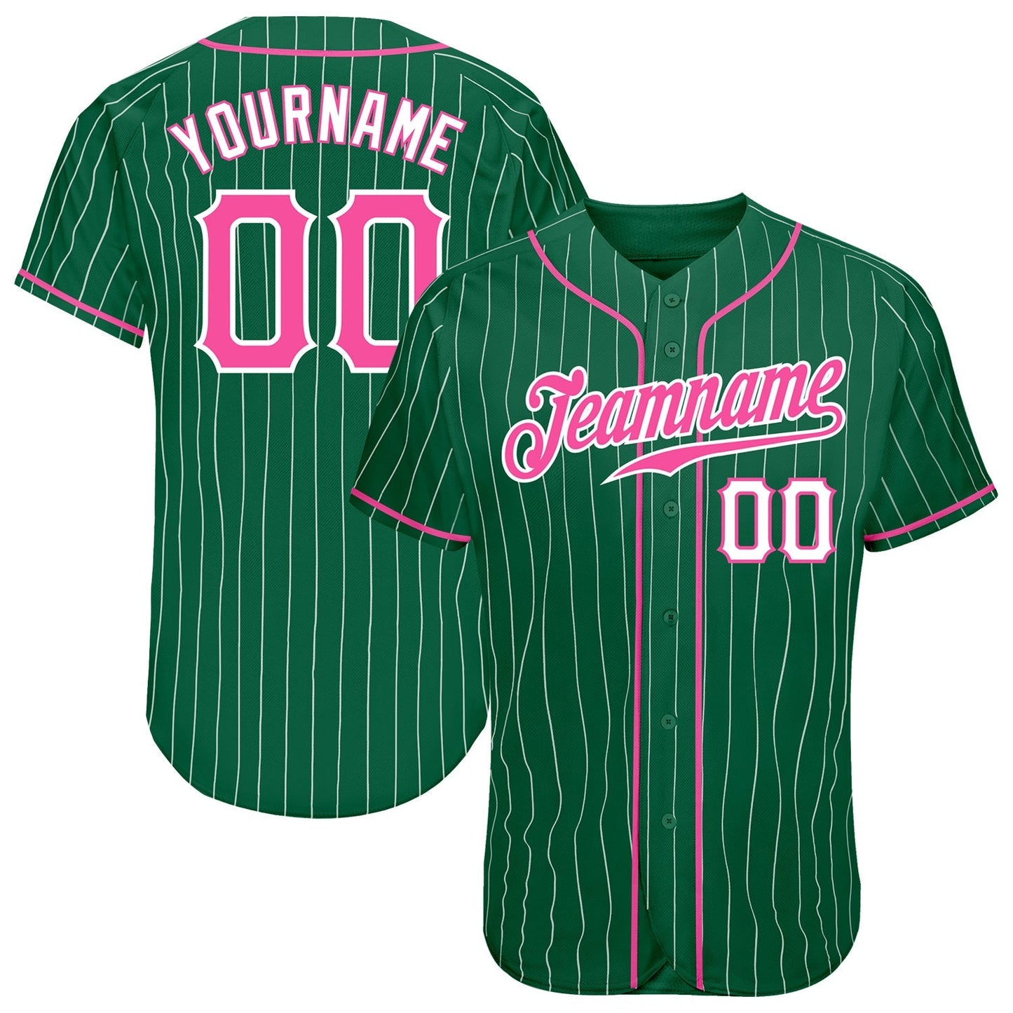 Custom Kelly Green White Pinstripe Pink-White Authentic Baseball Jersey baseball jersey product view 1