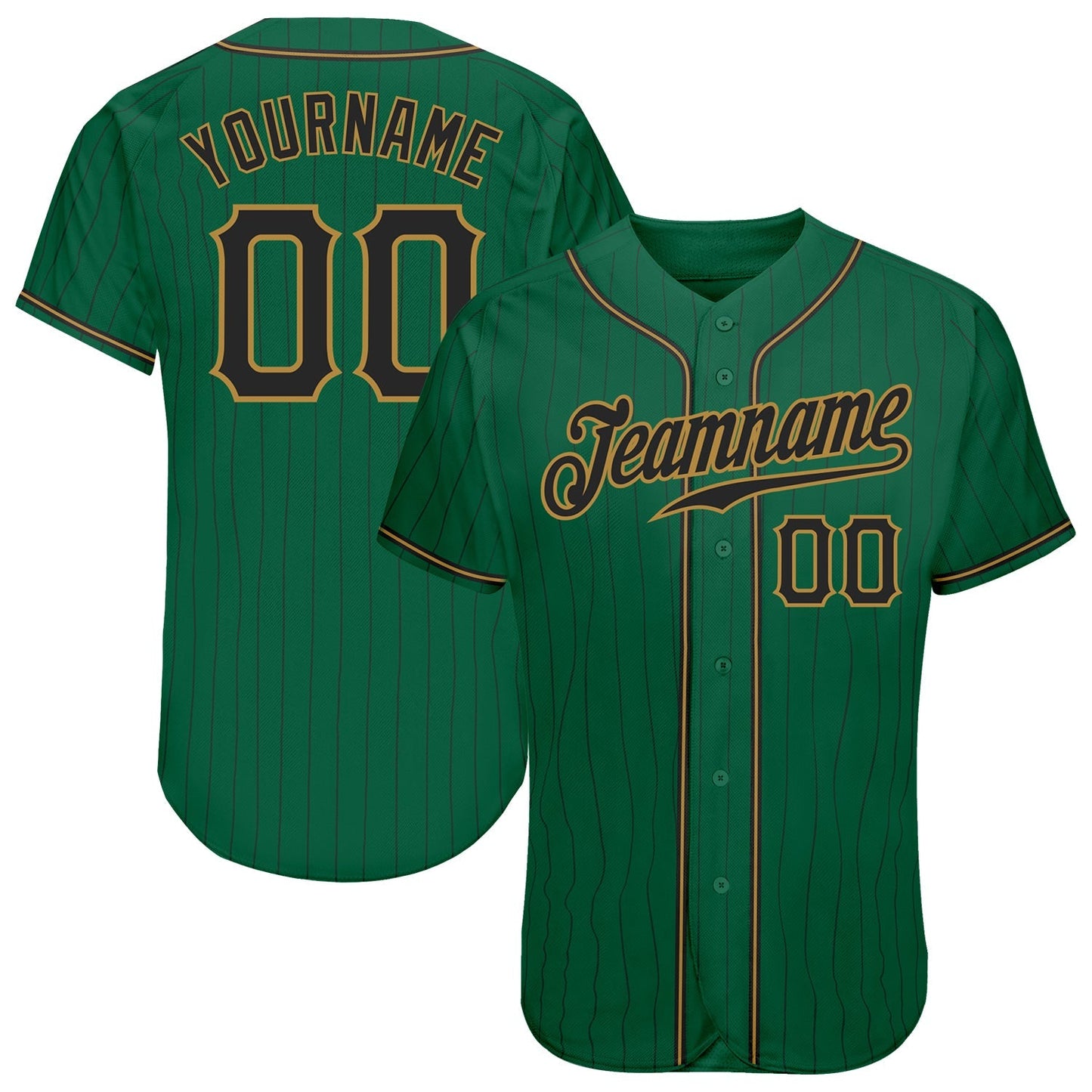 Custom Kelly Green Black Pinstripe Black-Old Gold Authentic Baseball Jersey baseball jersey product view 1