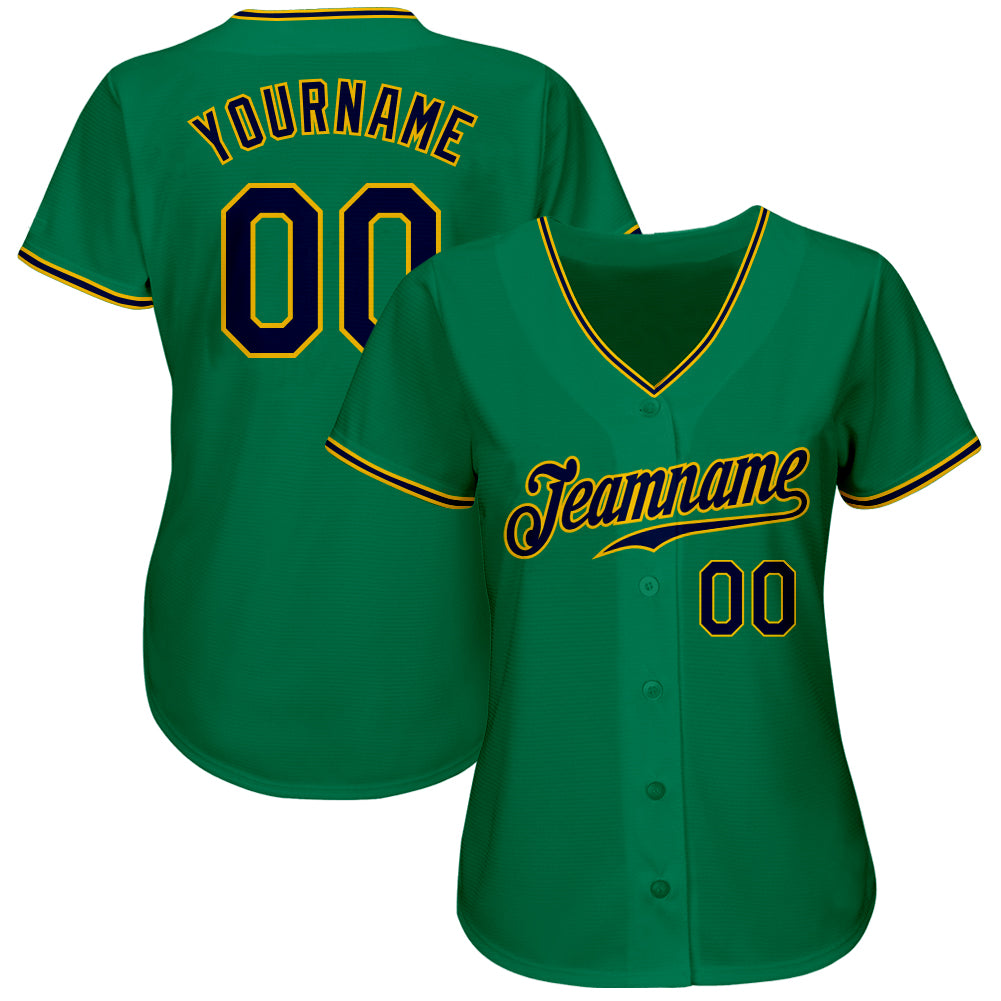 Custom Kelly Green Navy-Gold Authentic Baseball Jersey baseball jersey product view 2