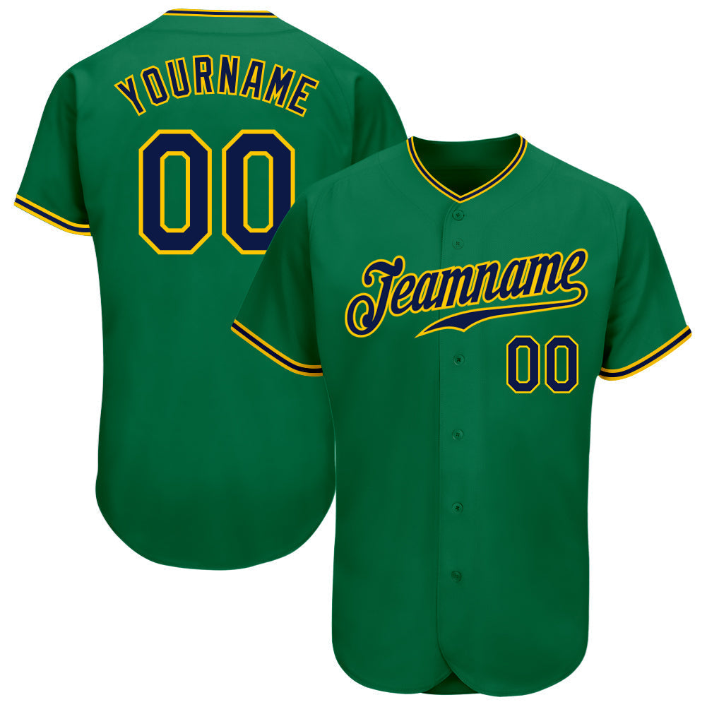 Custom Kelly Green Navy-Gold Authentic Baseball Jersey baseball jersey product view 1
