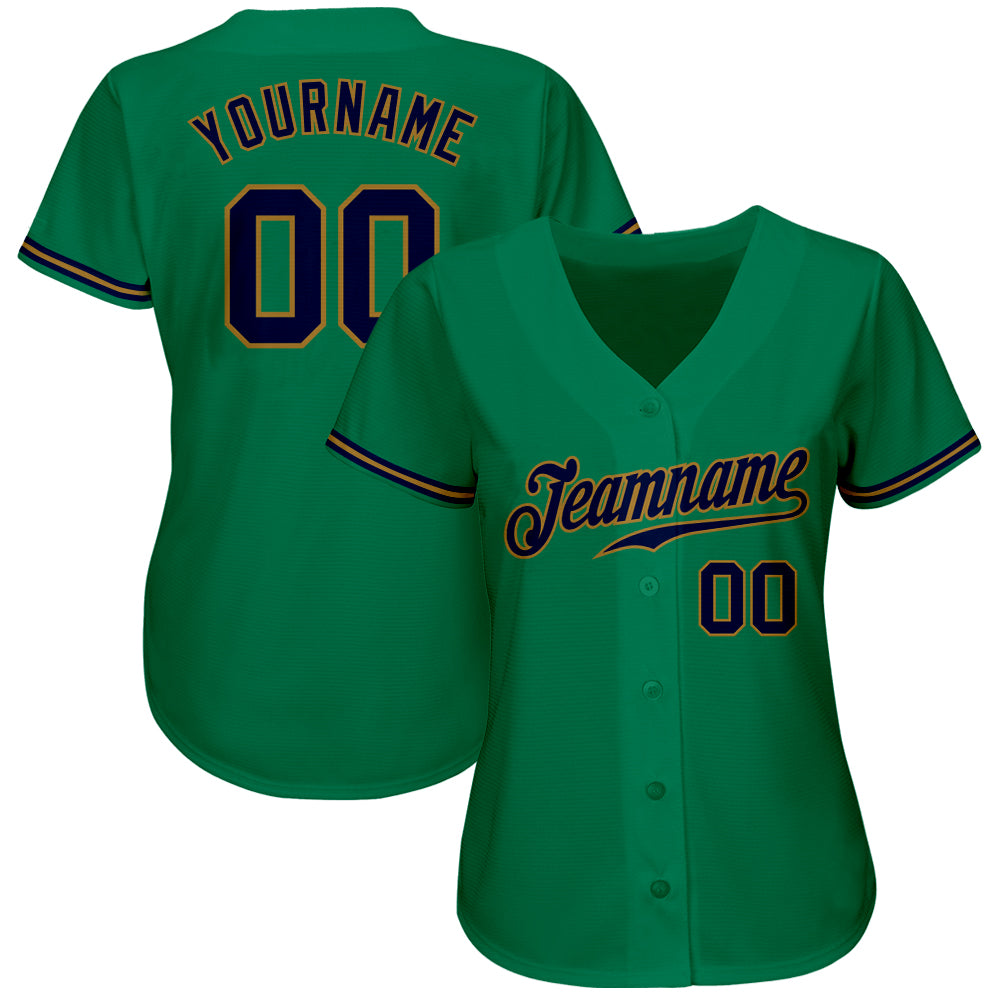 Custom Kelly Green Navy-Old Gold Authentic Baseball Jersey baseball jersey product view 2