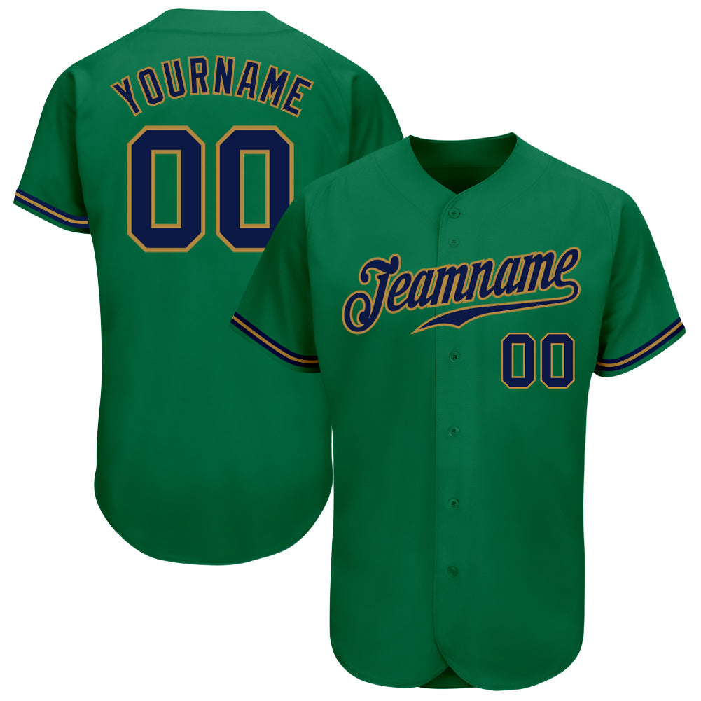 Custom Kelly Green Navy-Old Gold Authentic Baseball Jersey baseball jersey product view 1