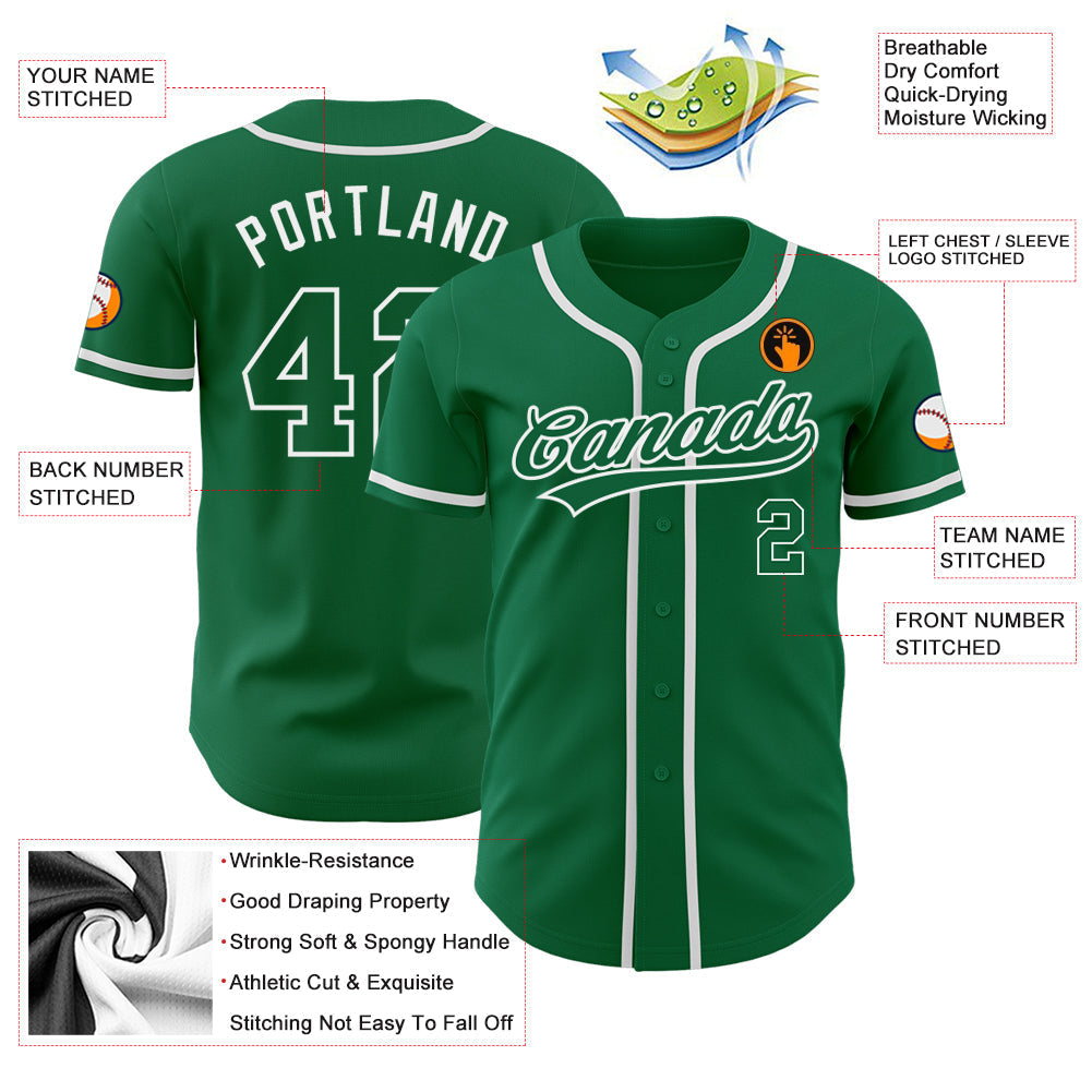 Custom Kelly Green Kelly Green-White Authentic Baseball Jersey baseball jersey product view 3