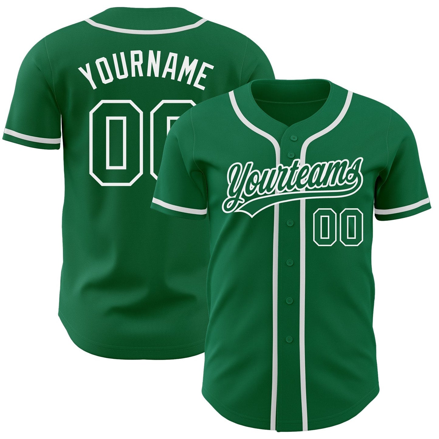 Custom Kelly Green Kelly Green-White Authentic Baseball Jersey baseball jersey product view 1