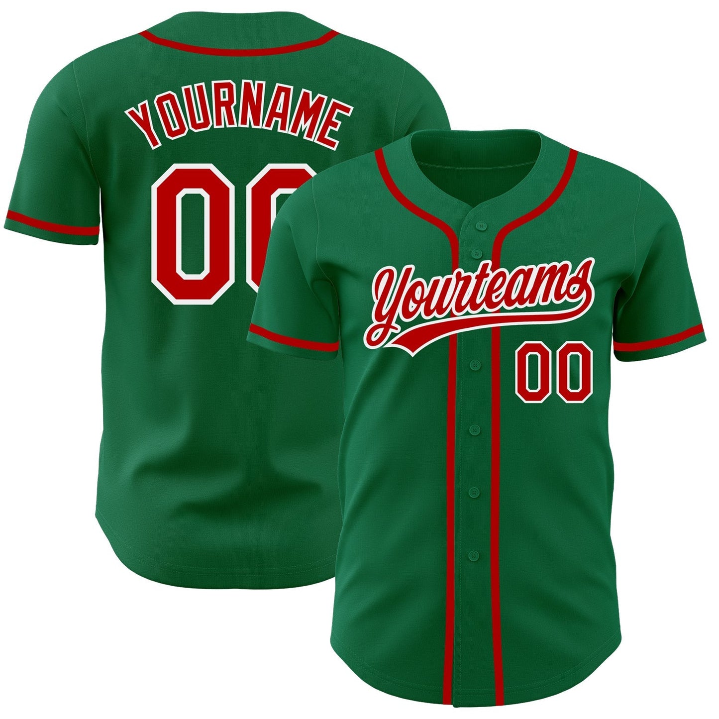 Custom Kelly Green Red-White Authentic Baseball Jersey baseball jersey product view 1